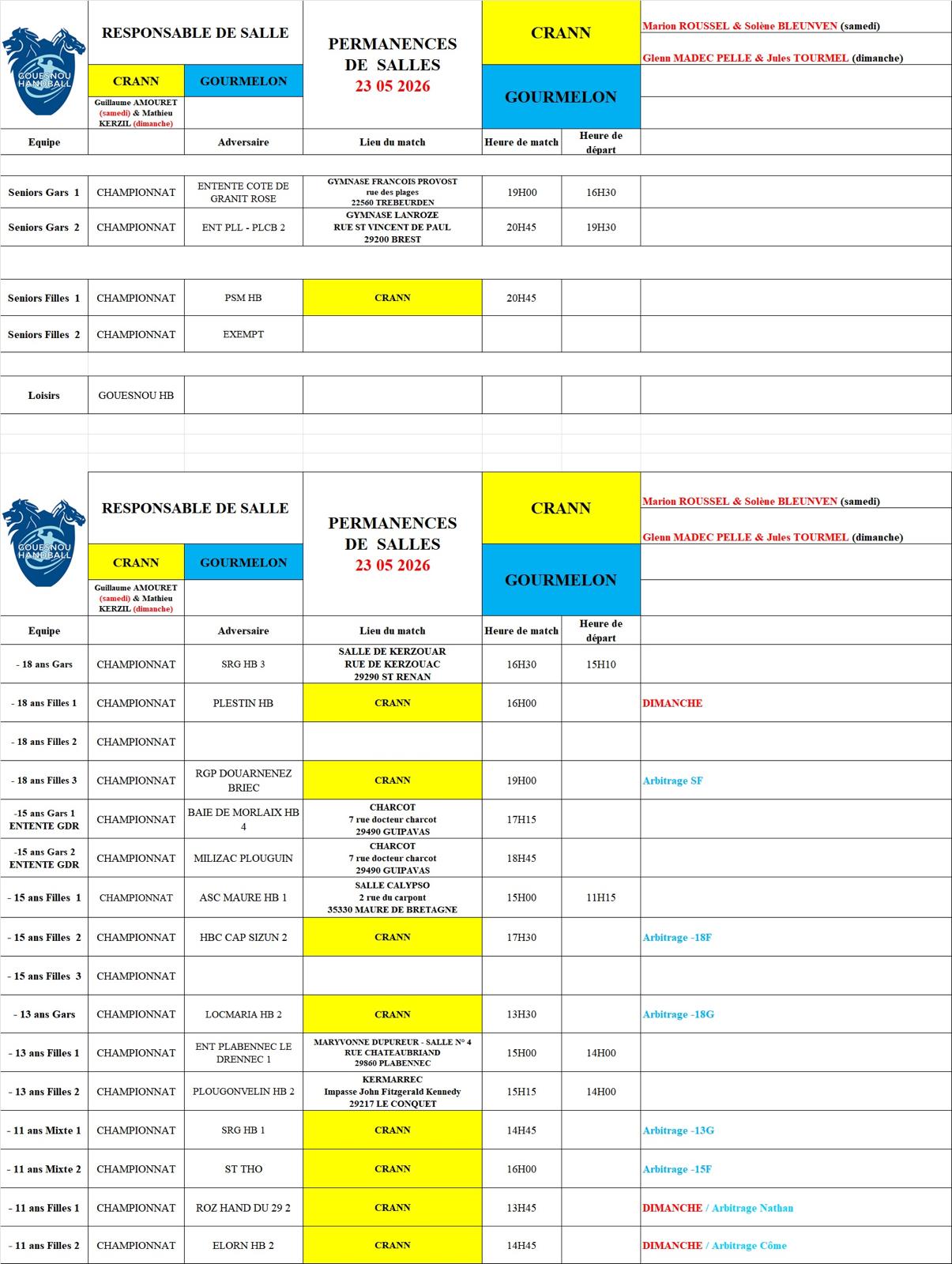 Calendrier du 23 mai