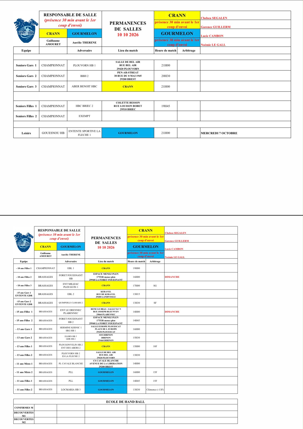 Calendrier du 3 octobre